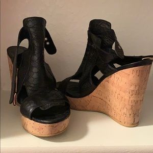 Stuart Weitzman Black Snakeskin Wedges